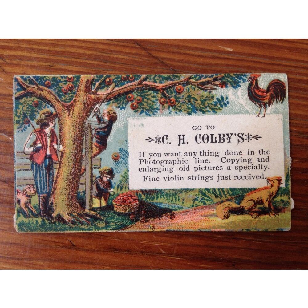 Antique Victorian Business Trade Card CH Colbys Photography & Violin Strings